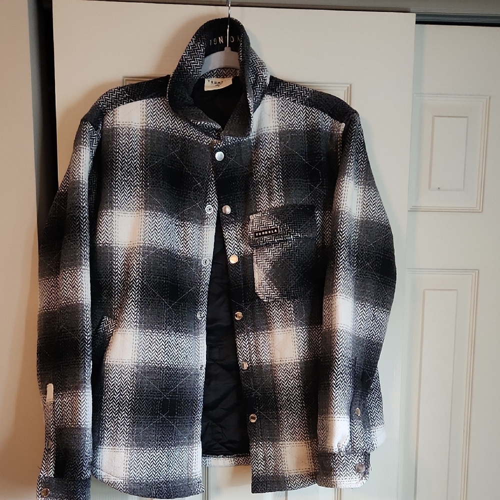 YoungLA Black and White Plaid Shirt Jacket